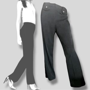 Classic Larry Levine Black Stretch Pants High-Rise Bootcut Pinstripes 8 EUC